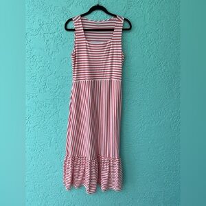 Lands' End Coral and White Striped Maxi Dress in Medium (10-12)